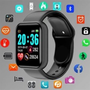 black smart watch for ios android with blood pressure monitor, alarm control, bluetooth call, received message and sports app
