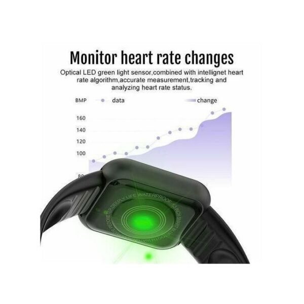black smart watch for ios android with blood pressure monitor, alarm control, bluetooth call, received message and sports app