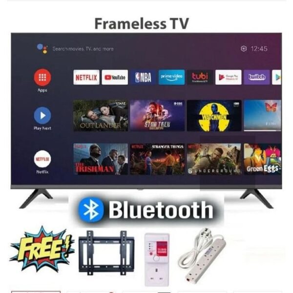 vitron vitron43" htc4388fs 43" inch tv frameless, bluetooth enabled, full hd ,smart android television, inbuilt decoder for local channels,wi fi connectivity, netflix youtube app store (1 year warranty) +free tv guard+bracket+extension